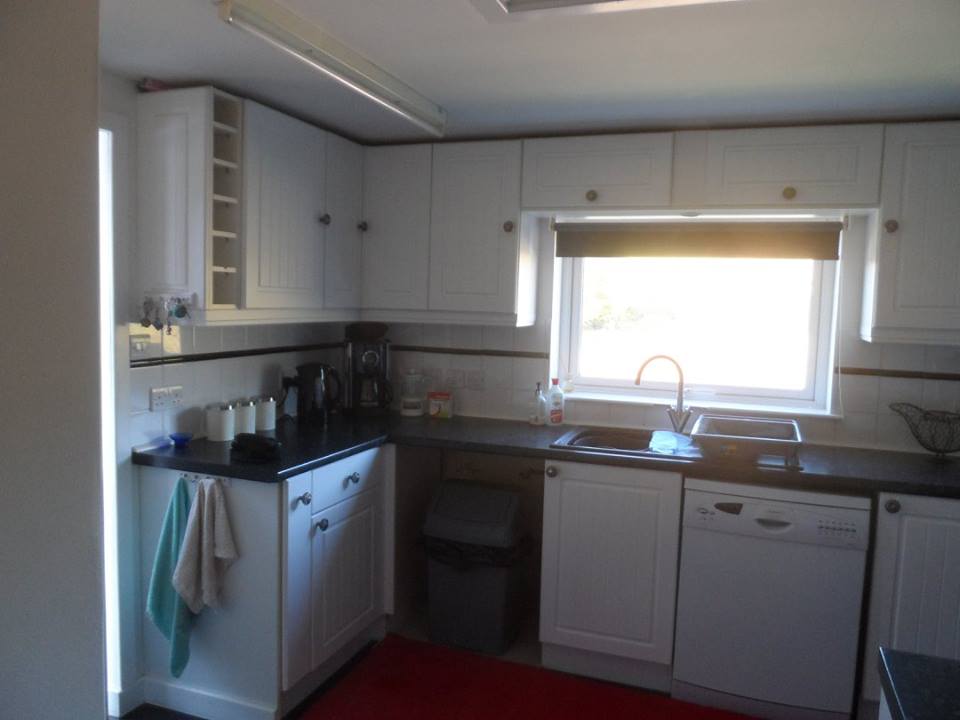 The kitchen workspace and appliances